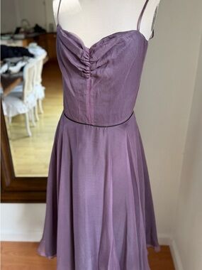 Sleeveless Purple Spaghetti-Strap Midi Dress 100% silk